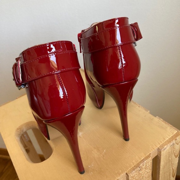 Andrea Red Patent Leather Ankle Booties Buckle Stilettos Heels Boots Shoes - Picture 15 of 15